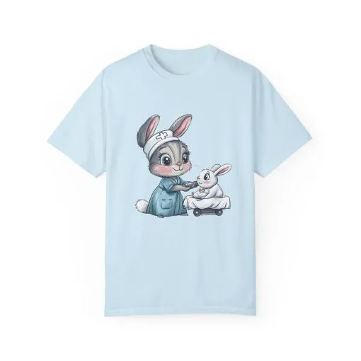 Cute Nurse Bunny Unisex Garment-Dyed T-Shirt - Image 31