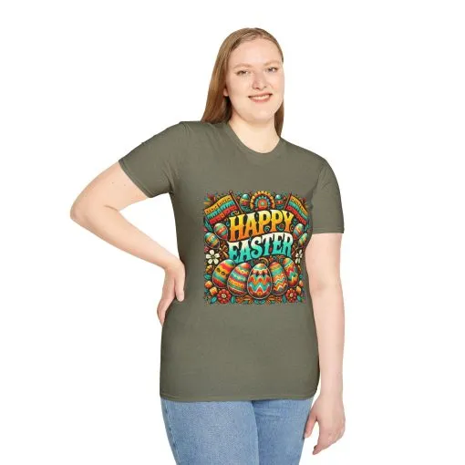 Happy Easter Unisex Softstyle T-Shirt - Colorful Easter Egg Design - Image 29