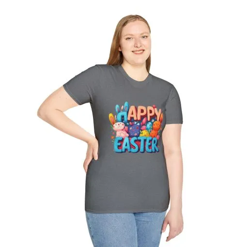 Happy Easter Unisex Softstyle T-Shirt - Fun Spring Bunny Design - Image 19