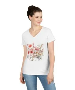 Floral Print Ladies' V-Neck T-Shirt - Perfect for Spring Outings