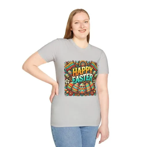 Happy Easter Unisex Softstyle T-Shirt - Colorful Easter Egg Design - Image 19