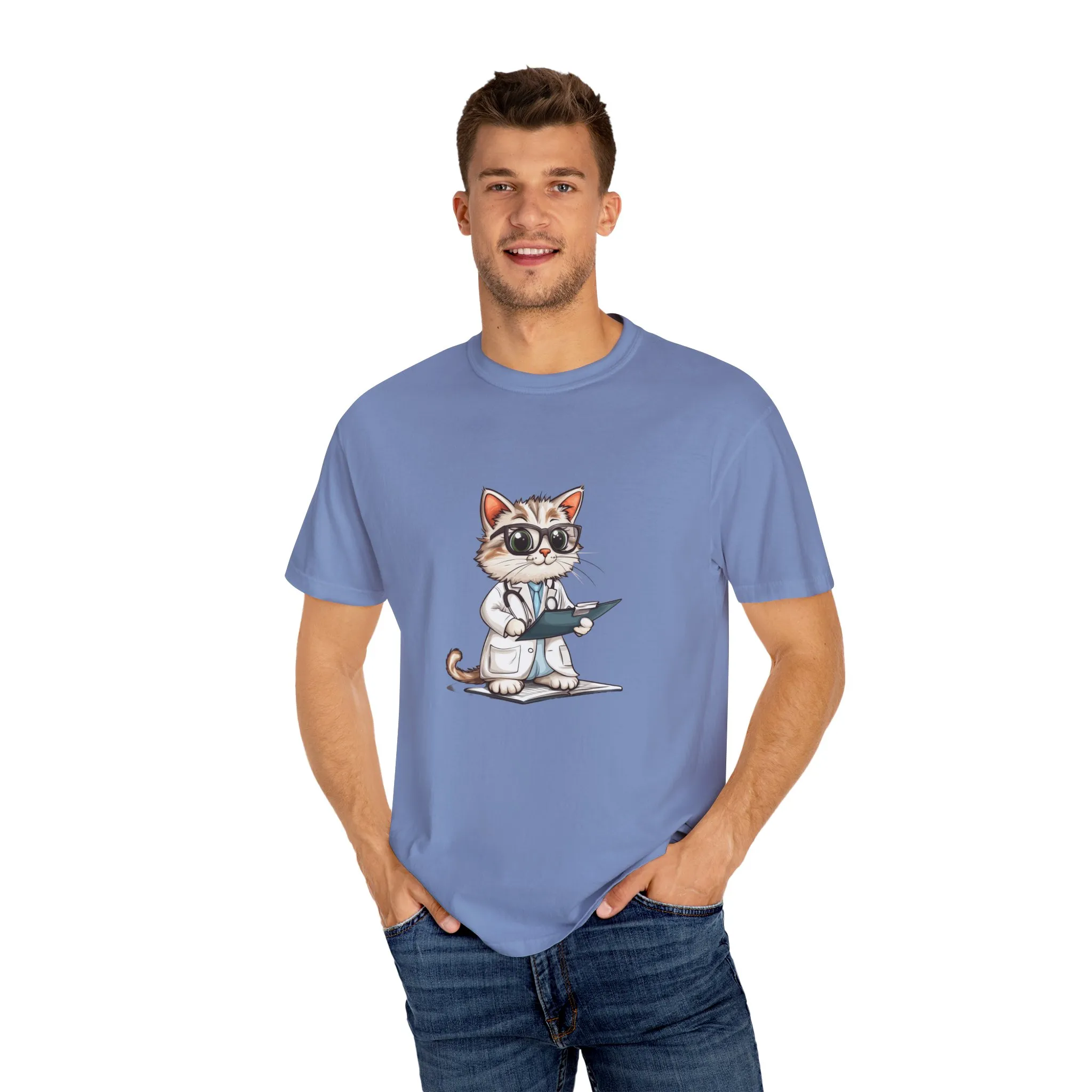 Funny Cat Doctor Unisex Garment-Dyed T-Shirt - Image 42