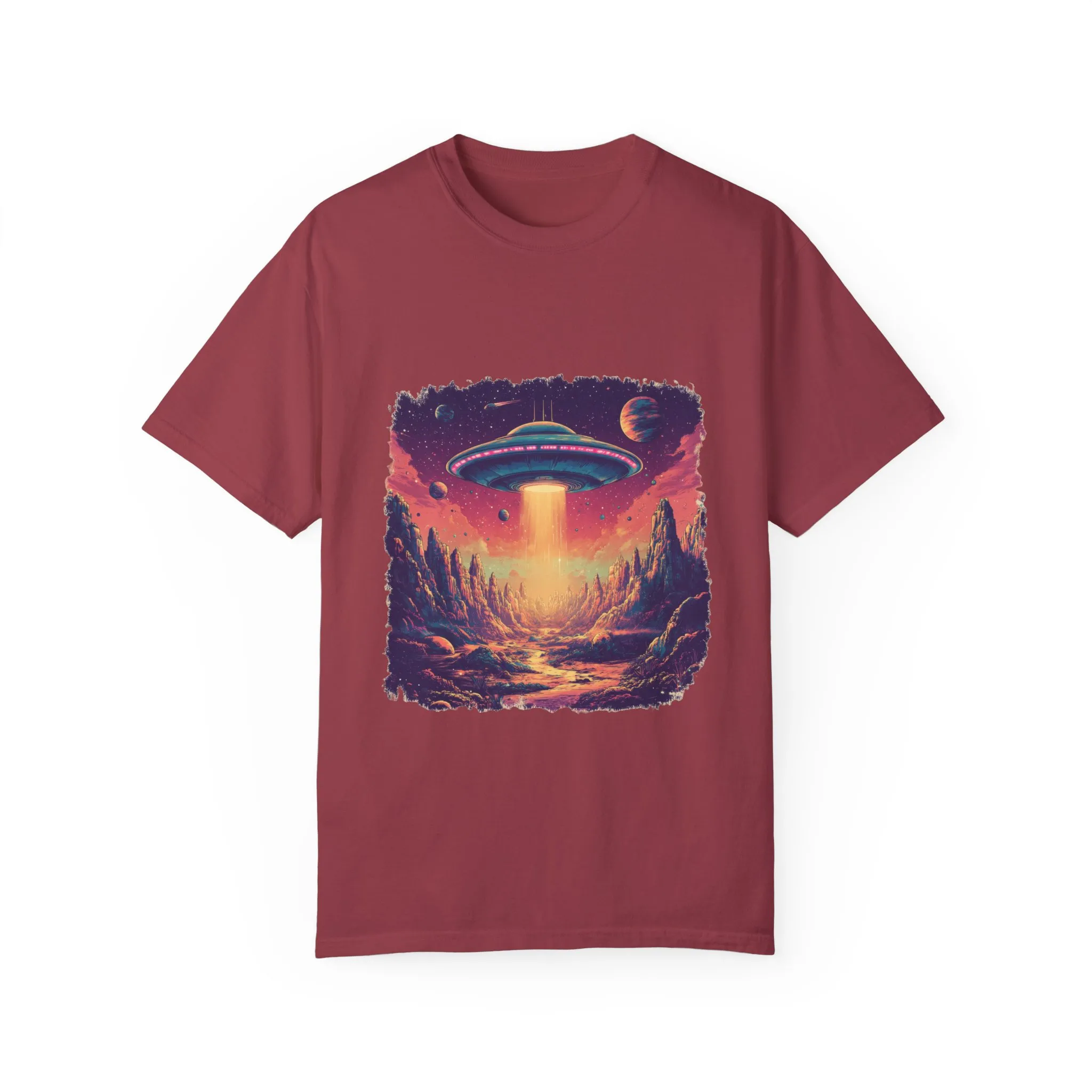 Galactic Adventure Unisex T-Shirt - UFO and Cosmic Landscape Design - Image 33