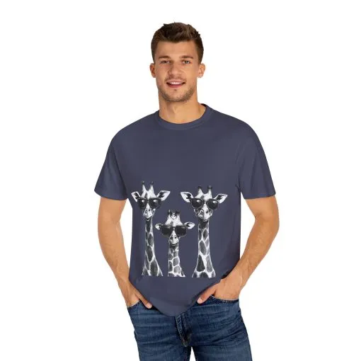 Cool Giraffe Sunglasses Unisex Garment-Dyed T-shirt - Image 31