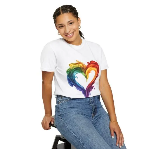 Pride Heart Unisex Garment-Dyed T-shirt - Colorful Rainbow Design for LGBTQ+ Celebration - Image 8