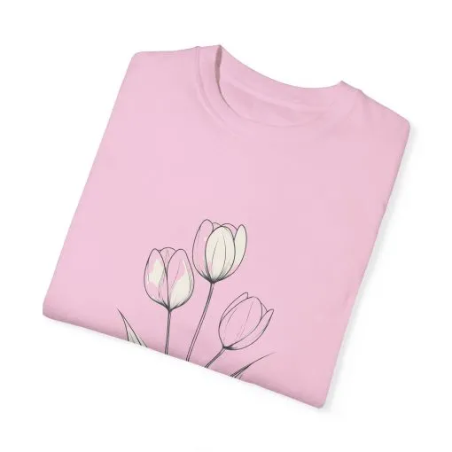 Floral Outline Unisex Garment-Dyed T-Shirt – Soft & Stylish Everyday Tee - Image 3