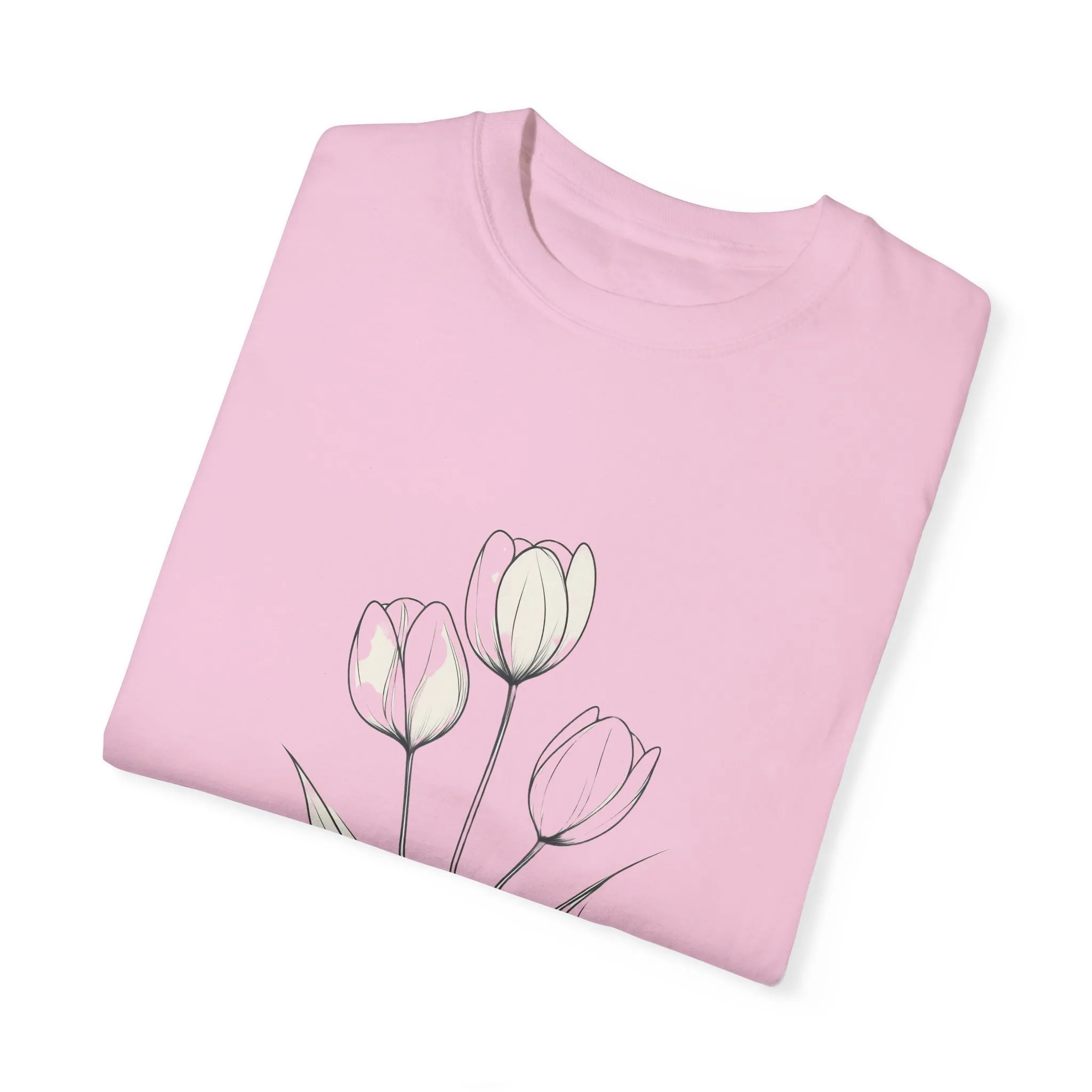 Floral Outline Unisex Garment-Dyed T-Shirt – Soft & Stylish Everyday Tee - Image 3