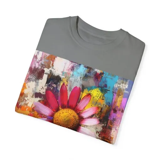 Colorful Floral Art Unisex Garment-Dyed T-Shirt - Image 3
