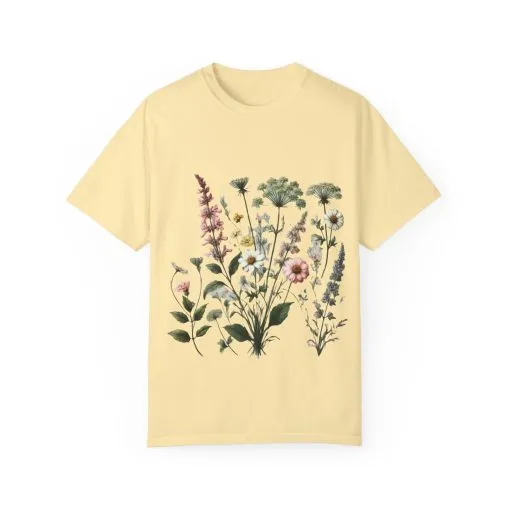 Botanical Print Unisex Garment-Dyed T-Shirt | Eco-Friendly Floral Tee for Nature Lovers - Image 9