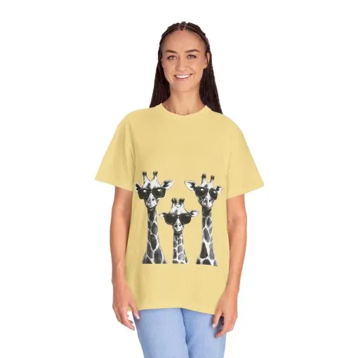 Cool Giraffe Sunglasses Unisex Garment-Dyed T-shirt - Image 16
