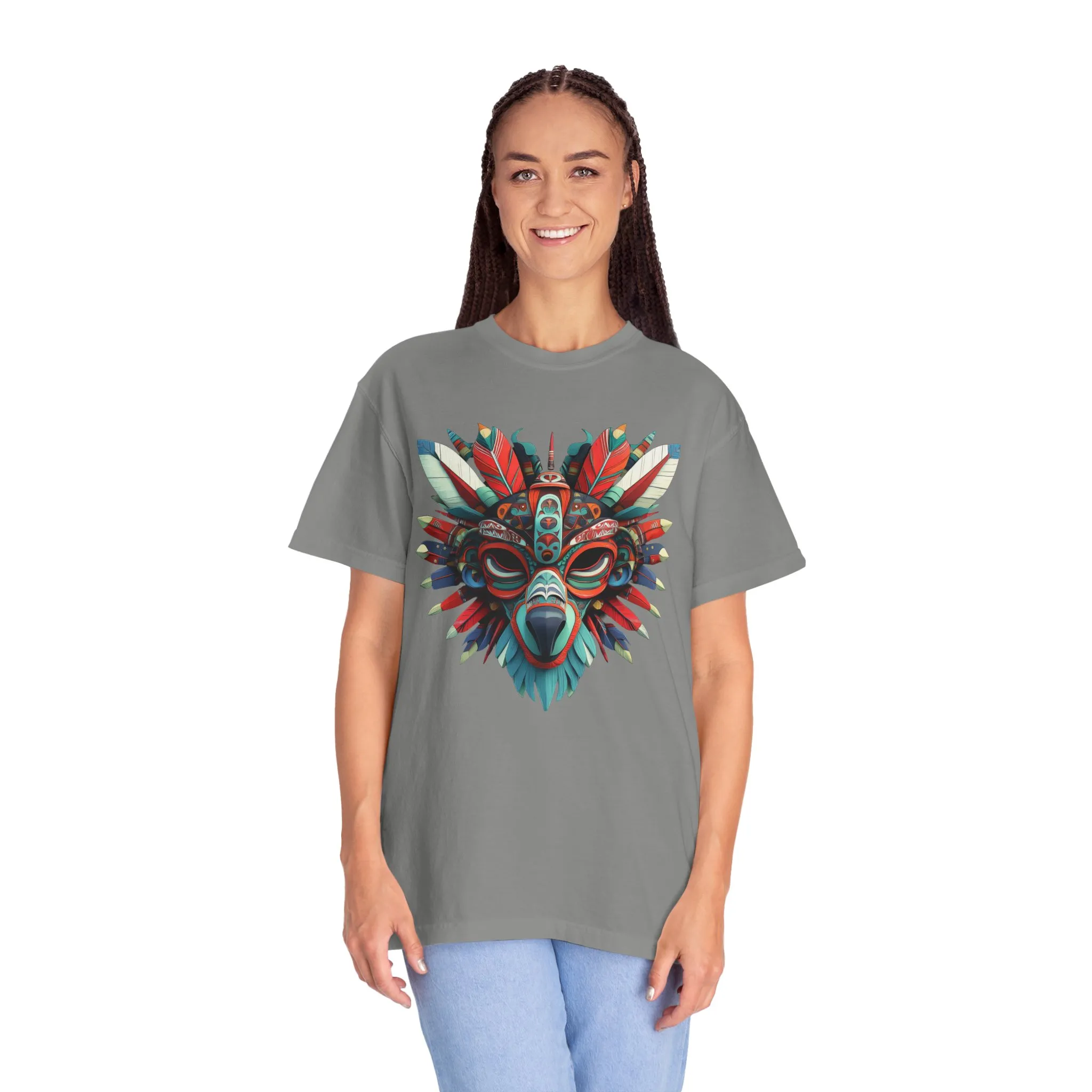 Vibrant Tribal Mask Unisex Garment-Dyed T-Shirt | Unique Festival Fashion - Image 34