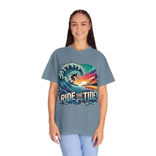 Ride the Tide Unisex Garment-Dyed T-shirt - Surfing Inspired Graphic Tee - Image 24