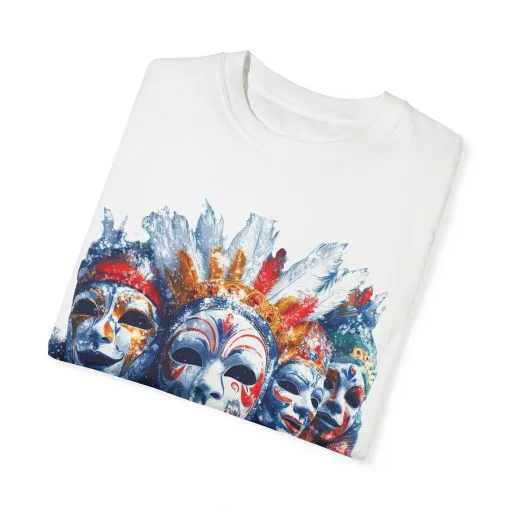 Vibrant Carnival Masks T-Shirt - Unisex Garment-Dyed Tee for Festive Celebrations - Image 6