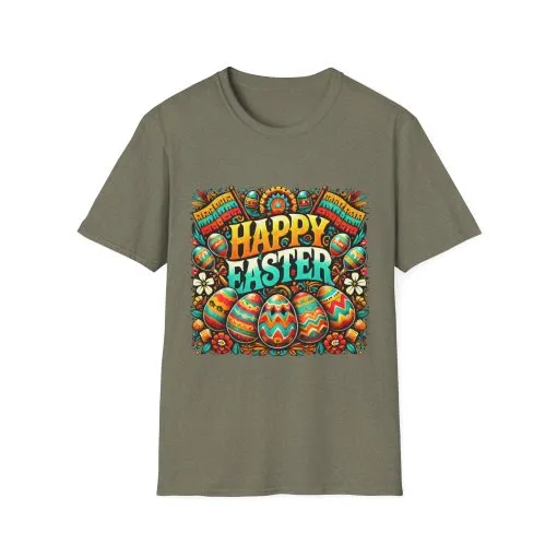 Happy Easter Unisex Softstyle T-Shirt - Colorful Easter Egg Design - Image 26