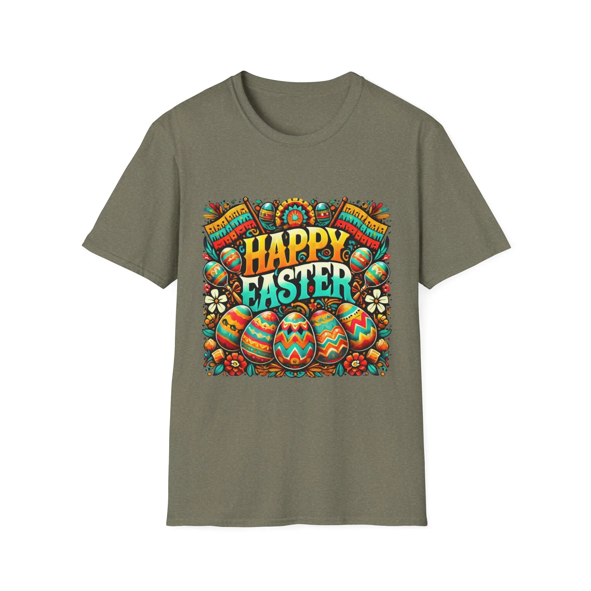 Happy Easter Unisex Softstyle T-Shirt - Colorful Easter Egg Design - Image 26