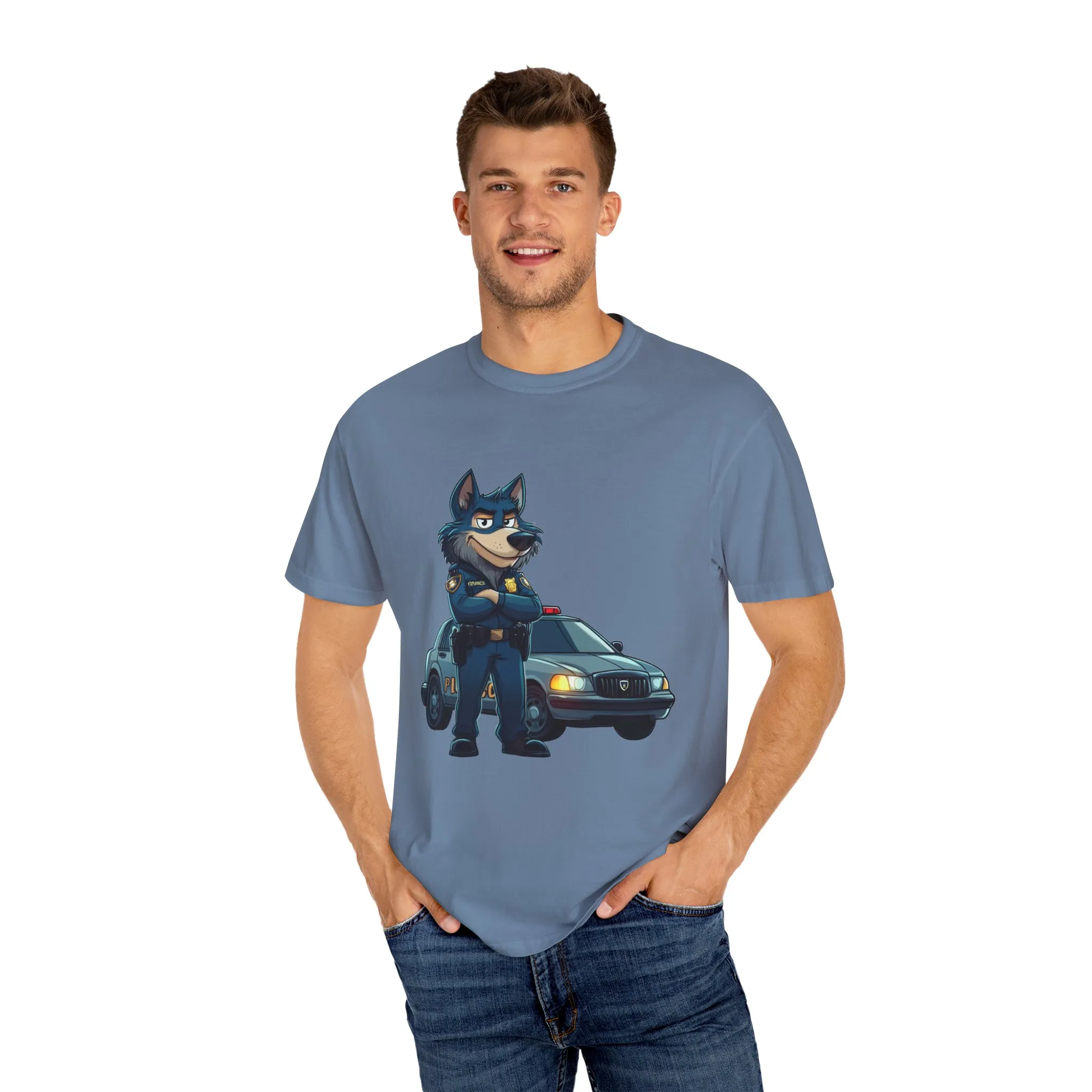 Cute Cartoon Police Dog T-Shirt - Unisex Garment-Dyed Tee - Image 15