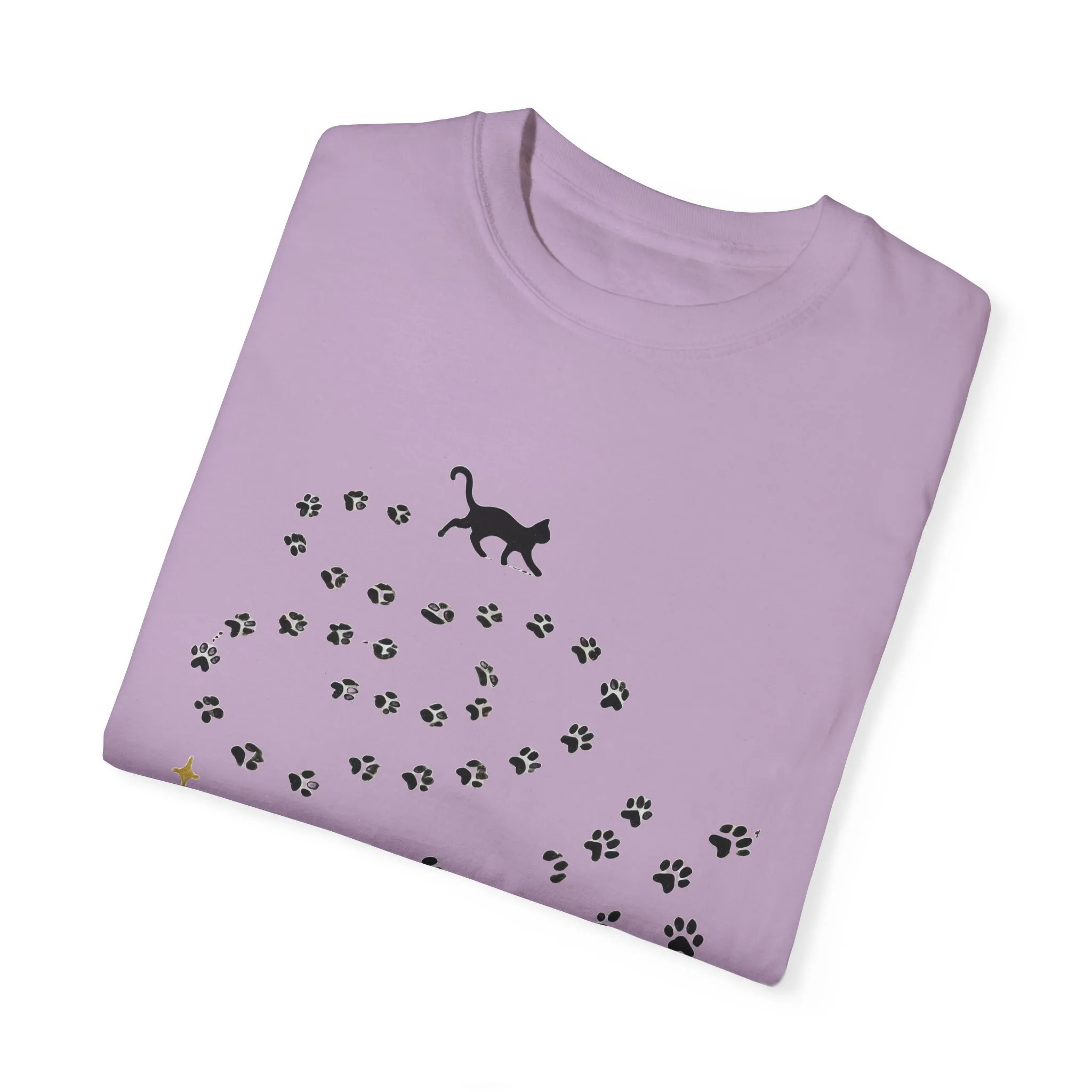 Whimsical Cat and Paw Print T-Shirt for Animal Lovers - Image 26
