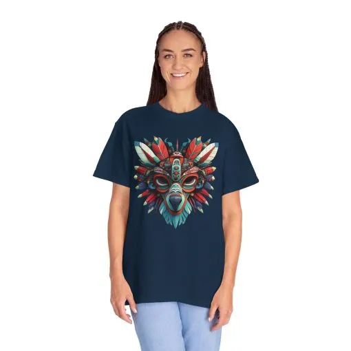 Vibrant Tribal Mask Unisex Garment-Dyed T-Shirt | Unique Festival Fashion - Image 44