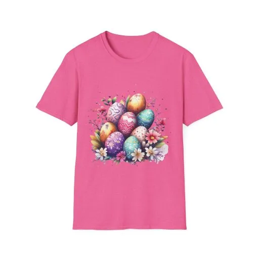 Easter Egg Floral Unisex Softstyle T-Shirt - Vibrant Spring Design - Image 2