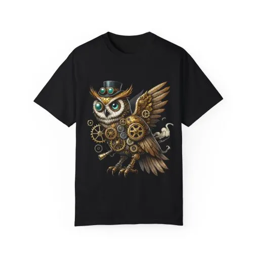 Steampunk Owl Unisex Garment-Dyed T-Shirt - Image 33