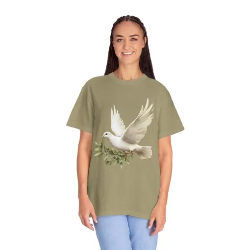 Serene Dove Unisex Garment-Dyed T-Shirt - Peaceful Nature Design - Image 12