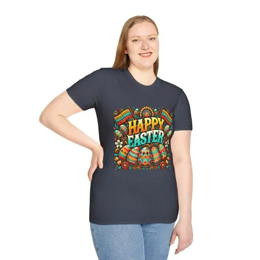Happy Easter Unisex Softstyle T-Shirt - Colorful Easter Egg Design - Image 68