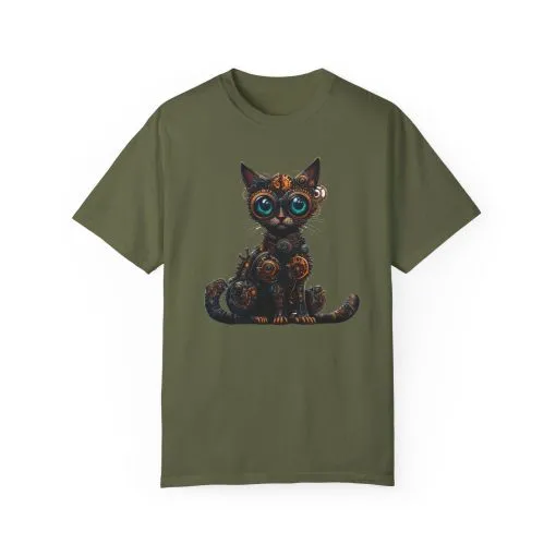Steampunk Cat Unisex Garment-Dyed T-Shirt - Image 25