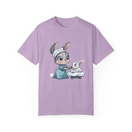 Cute Nurse Bunny Unisex Garment-Dyed T-Shirt - Image 46