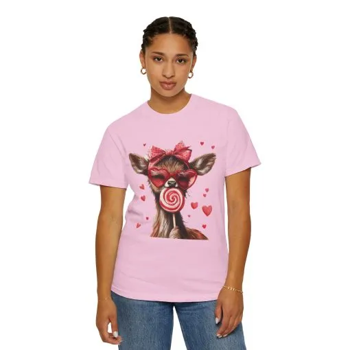 Cute Valentine’s Day Deer T-Shirt - Garment-Dyed Unisex Tee with Heart Design - Image 39