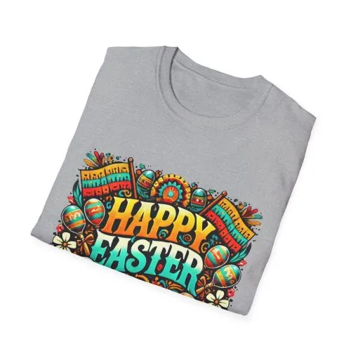 Happy Easter Unisex Softstyle T-Shirt - Colorful Easter Egg Design - Image 23