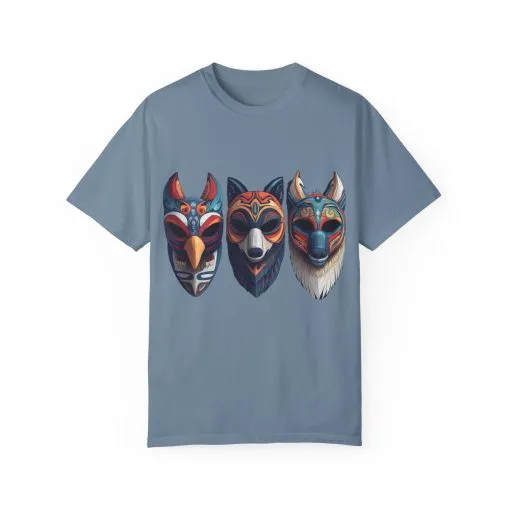 Tribal Mask Unisex Garment-Dyed T-Shirt | Artistic & Colorful Graphic Tee