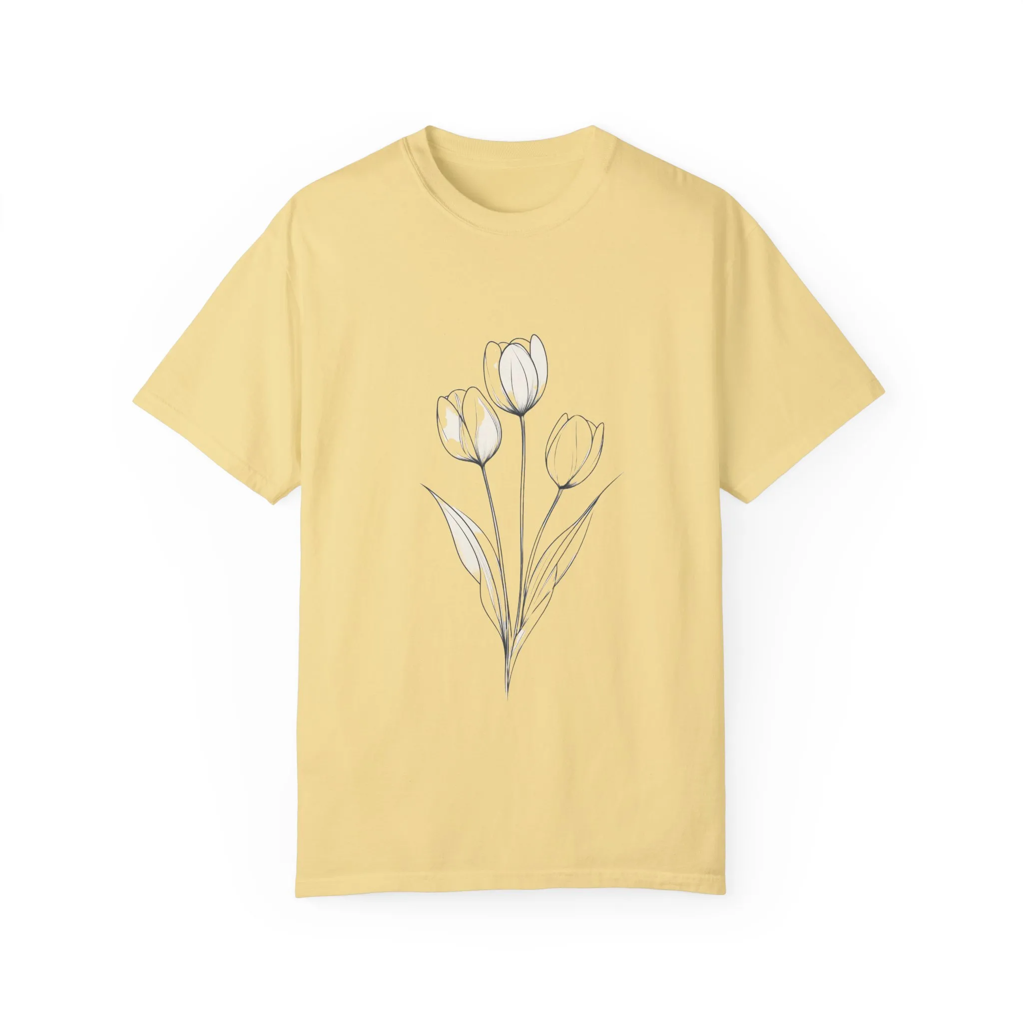 Floral Outline Unisex Garment-Dyed T-Shirt – Soft & Stylish Everyday Tee - Image 17