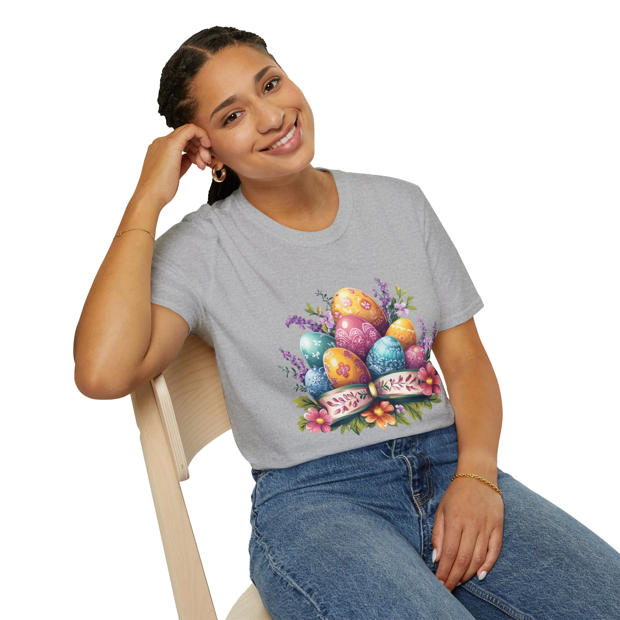 Easter Floral Eggs Unisex Softstyle T-Shirt - Image 12