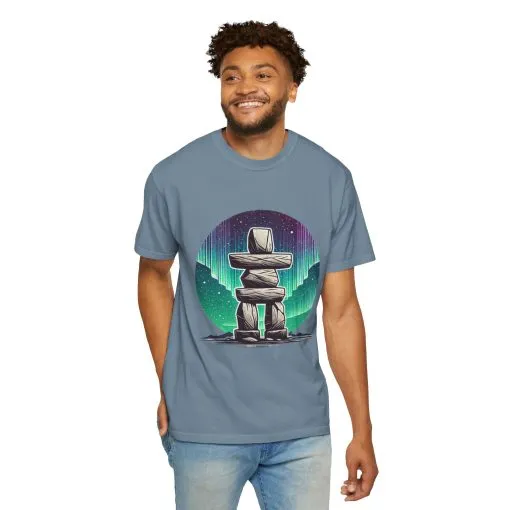Northern Lights Stone Cairn Unisex Garment-Dyed T-Shirt - Image 36