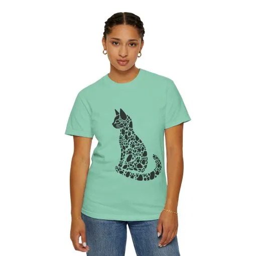 Unisex Cat Lover T-Shirt | Vintage Garment-Dyed Tee with Paw Print Cat Silhouette - Image 12