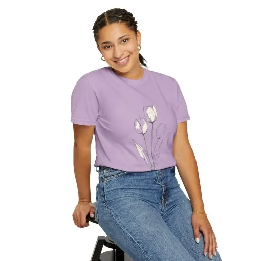 Floral Outline Unisex Garment-Dyed T-Shirt – Soft & Stylish Everyday Tee - Image 28