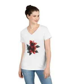 Floral Ladies' V-Neck T-Shirt - Elegant & Stylish Tee for Everyday Wear
