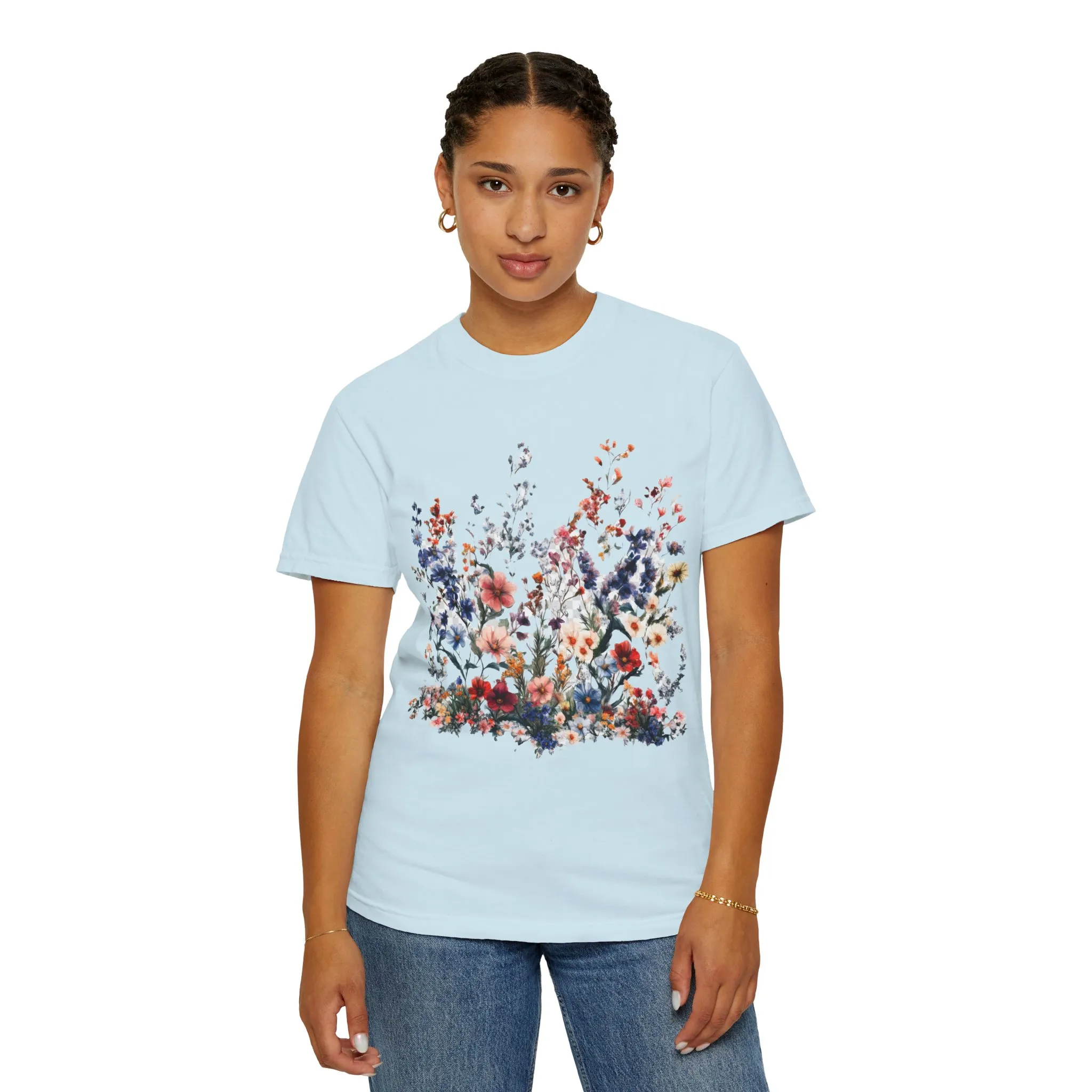 Floral Garden Unisex Garment-Dyed T-Shirt - Nature-Inspired Design - Image 7