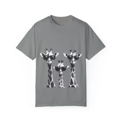 Cool Giraffe Sunglasses Unisex Garment-Dyed T-shirt - Image 25