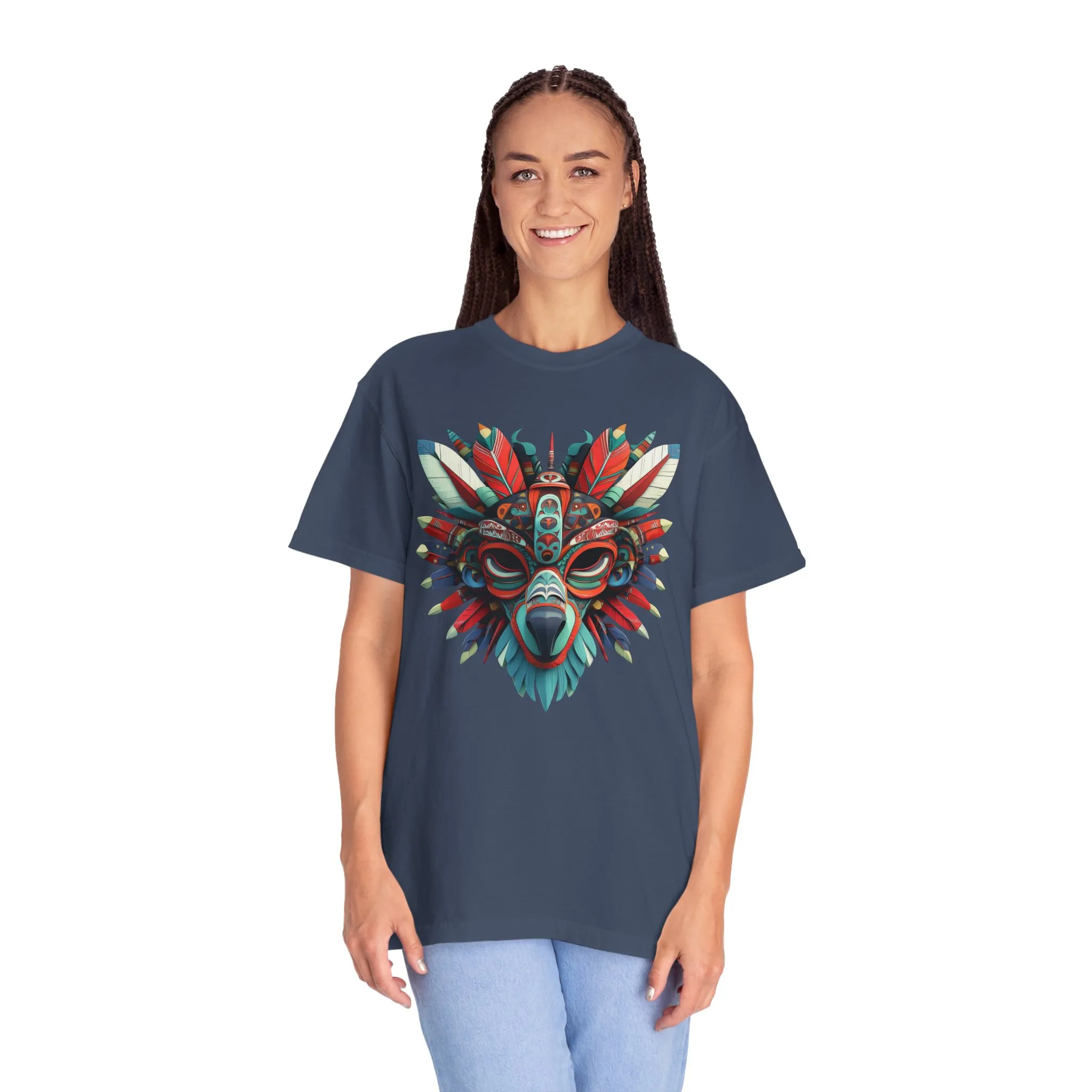 Vibrant Tribal Mask Unisex Garment-Dyed T-Shirt | Unique Festival Fashion - Image 4