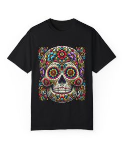Colorful Floral Skull T-Shirt | Day of the Dead Style | Unisex Garment-Dyed Tee