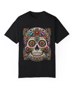 Colorful Floral Skull T-Shirt | Day of the Dead Style | Unisex Garment-Dyed Tee