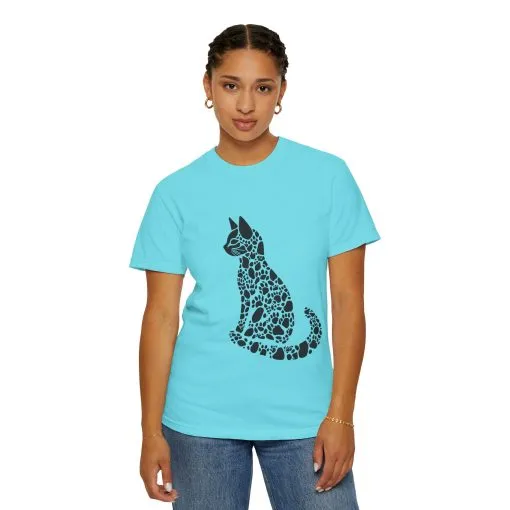 Unisex Cat Lover T-Shirt | Vintage Garment-Dyed Tee with Paw Print Cat Silhouette - Image 16