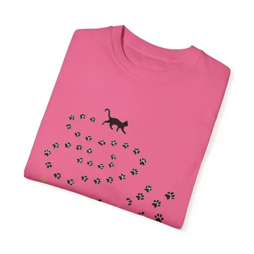 Whimsical Cat and Paw Print T-Shirt for Animal Lovers - Image 34