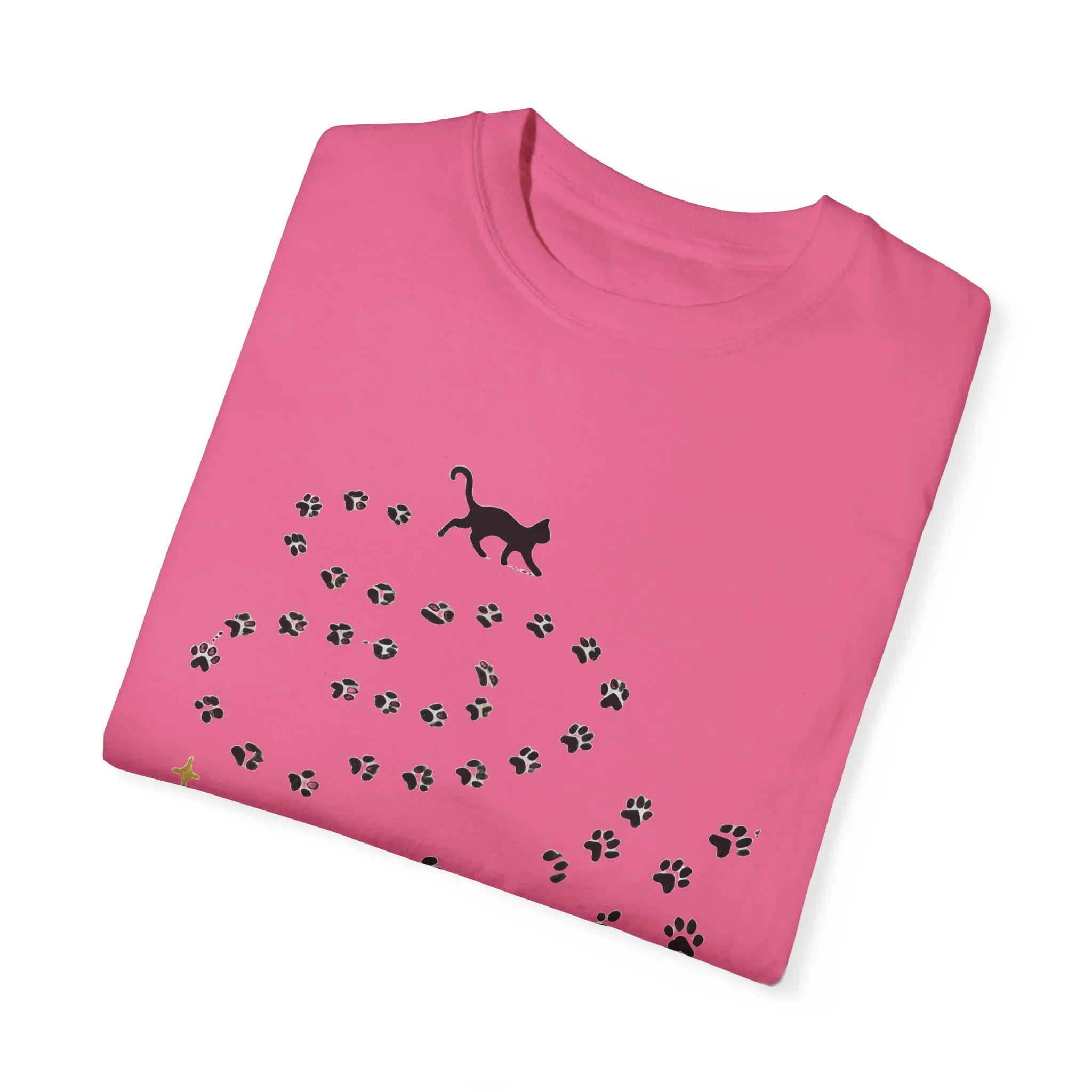 Whimsical Cat and Paw Print T-Shirt for Animal Lovers - Image 34