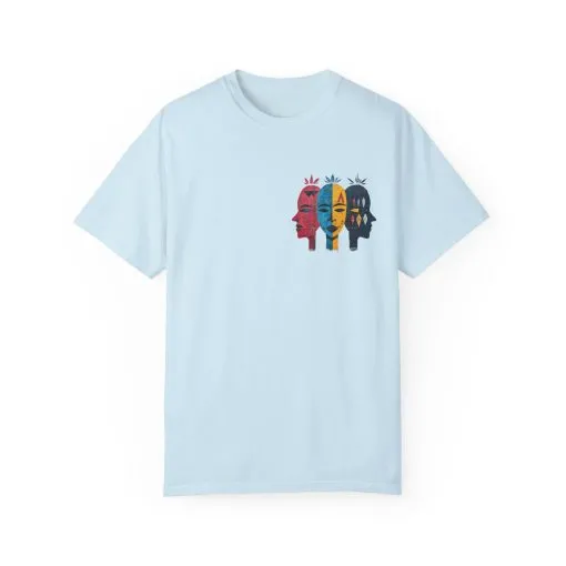 Vibrant Unisex Garment-Dyed T-Shirt with African Masks Design - Image 25