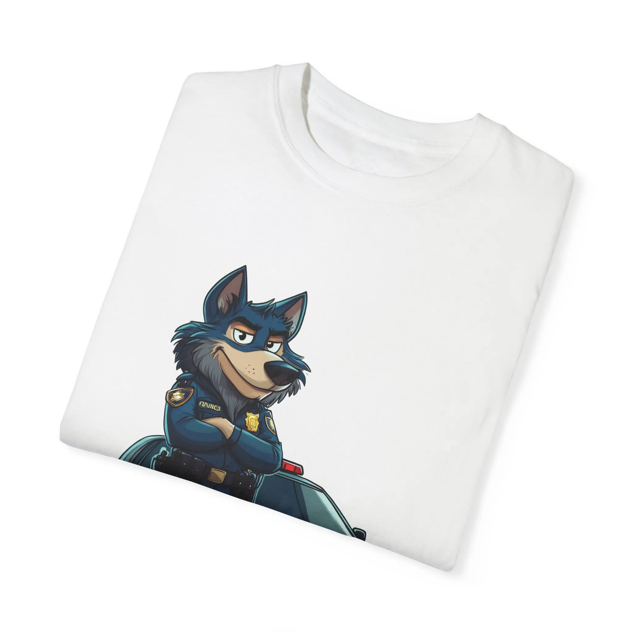 Cute Cartoon Police Dog T-Shirt - Unisex Garment-Dyed Tee - Image 2