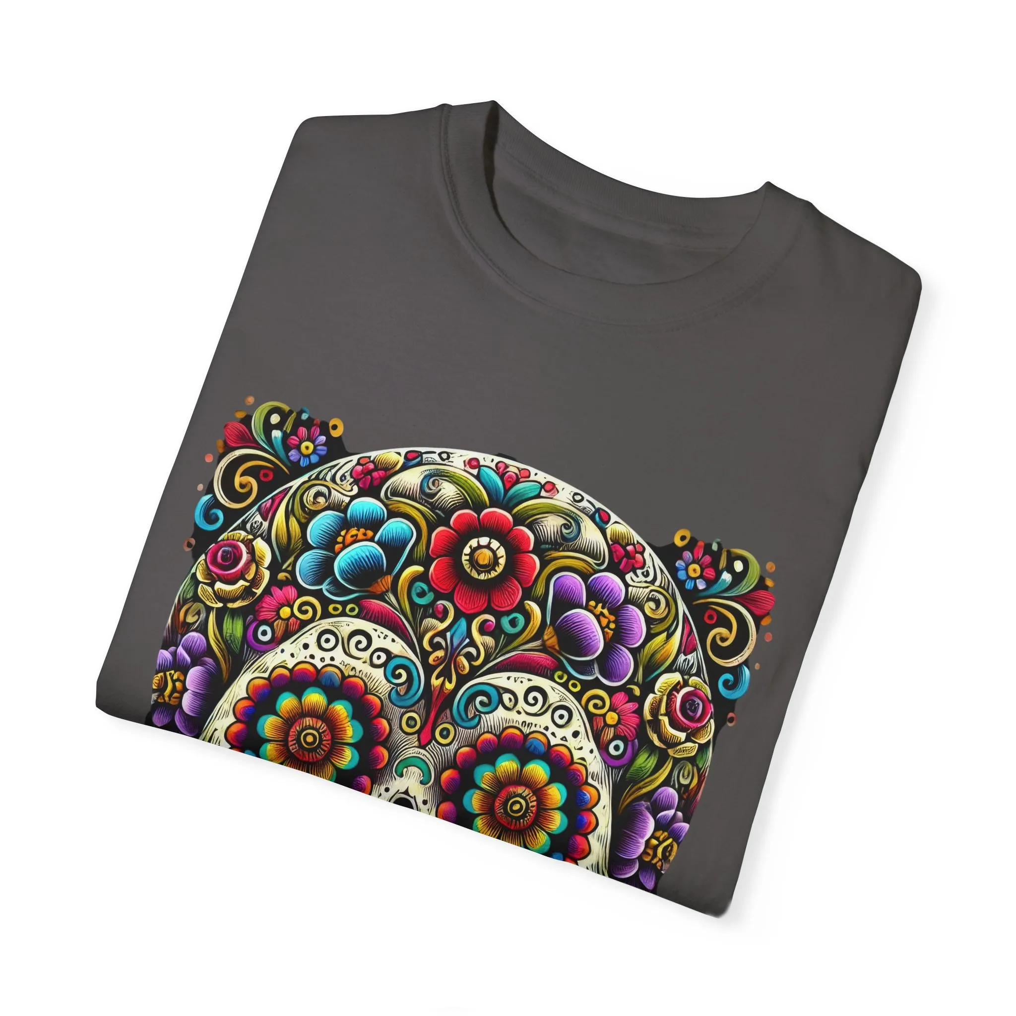 Colorful Floral Skull T-Shirt | Day of the Dead Style | Unisex Garment-Dyed Tee - Image 18