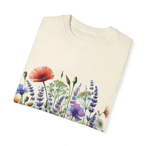 Flower Garden Unisex Garment-Dyed T-Shirt - Nature Inspired Casual Wear - Image 7