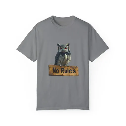Funny Owl T-Shirt - "No Rules" Unisex Garment-Dyed Tee for Animal Lovers - Image 5
